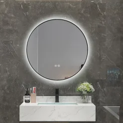 Luxury Bain Miroir salle de bain LED rond 90cm anti buée avec cadre noir LB-4647BA