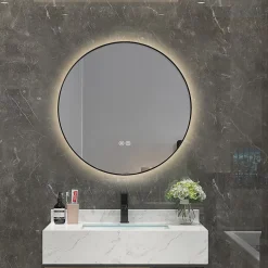 Luxury Bain Miroir salle de bain LED rond 90cm anti buée avec cadre noir LB-4647BA