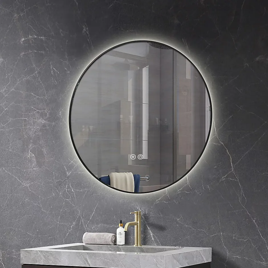 Luxury Bain Miroir salle de bain LED rond 90cm anti buée avec cadre noir LB-4647BA