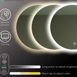 Lomazoo Miroir salle de bain Dallas avec LED 80 cm rond* Miroir Lumineux