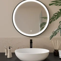 Lomazoo Miroir salle de bain Bologna avec LED 70 cm rond Noir* Miroir Lumineux