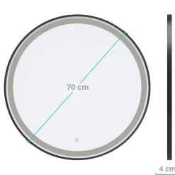 Lomazoo Miroir salle de bain Bologna avec LED 70 cm rond Noir* Miroir Lumineux