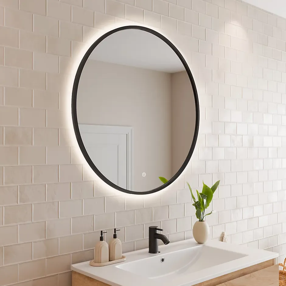 Lomazoo Miroir salle de bain Torino avec LED 80 cm rond Noir* Miroir Lumineux