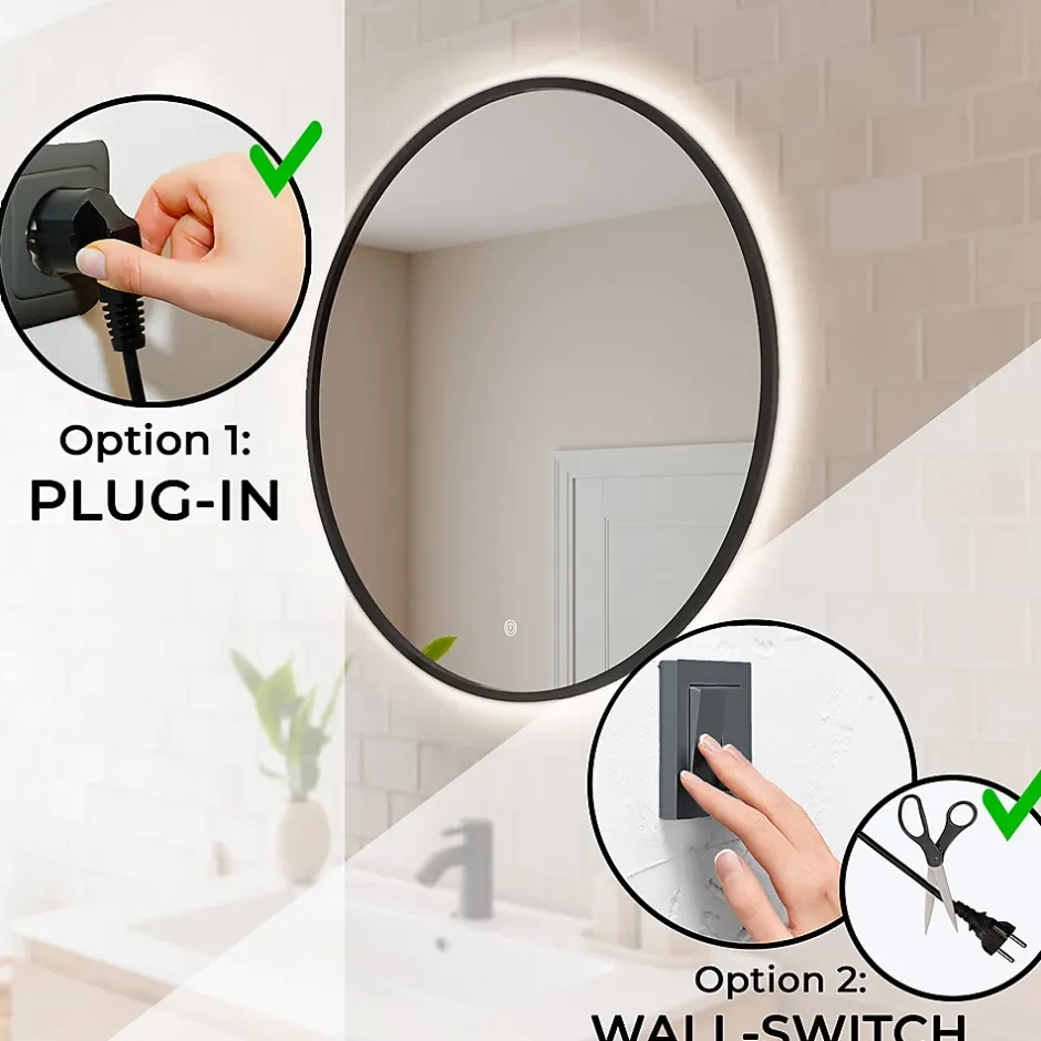 Lomazoo Miroir salle de bain Torino avec LED 80 cm rond Noir* Miroir Lumineux