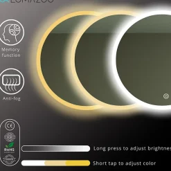 Lomazoo Miroir salle de bain Boston avec LED 80 cm rond* Miroir Lumineux