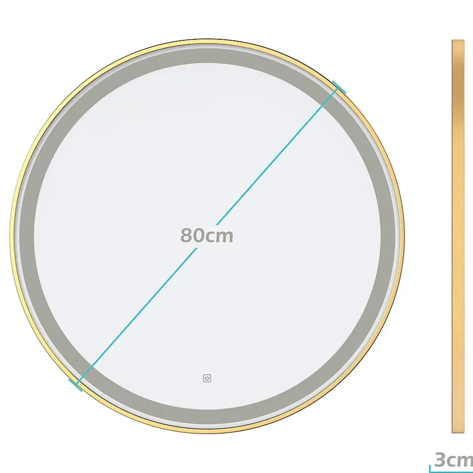 Lomazoo Miroir salle de bain Paris avec LED 80 cm doré rond* Miroir Lumineux