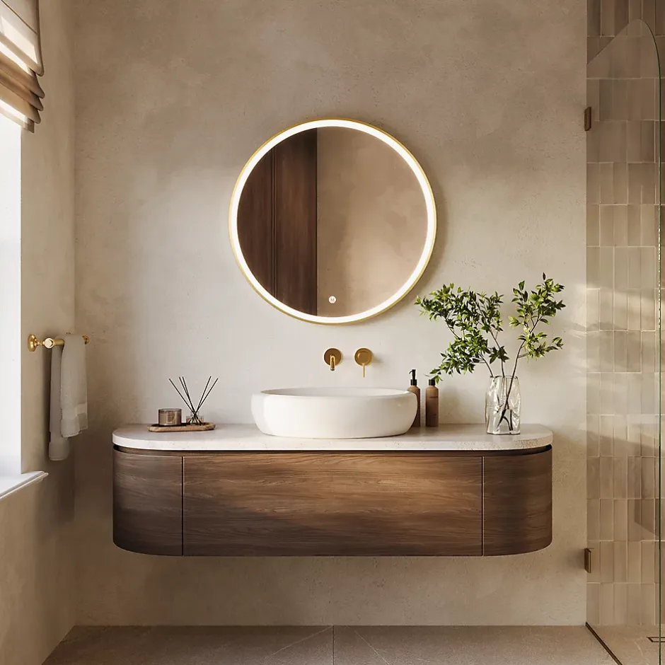 Lomazoo Miroir salle de bain Paris avec LED 80 cm doré rond* Miroir Lumineux