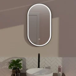 Lomazoo Miroir salle de bain Frankfurt avec LED 40x70 cm ovale noir* Miroir Lumineux