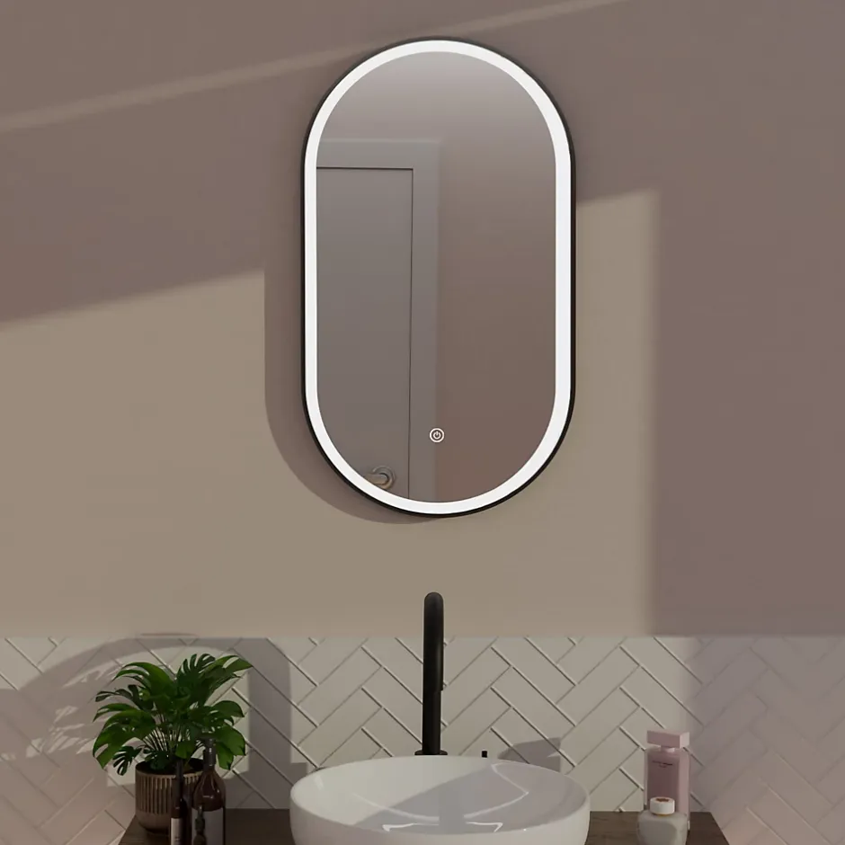Lomazoo Miroir salle de bain Frankfurt avec LED 40x70 cm ovale noir* Miroir Lumineux