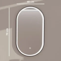 Lomazoo Miroir salle de bain Frankfurt avec LED 40x70 cm ovale noir* Miroir Lumineux