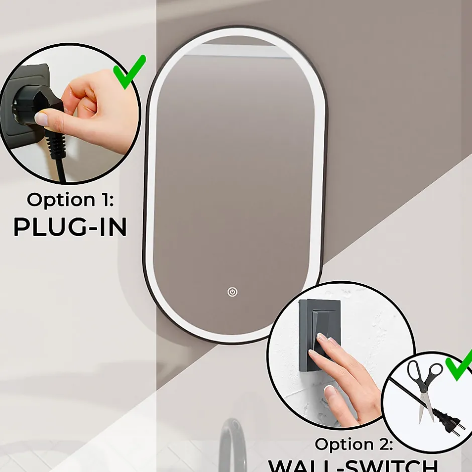 Lomazoo Miroir salle de bain Frankfurt avec LED 40x70 cm ovale noir* Miroir Lumineux