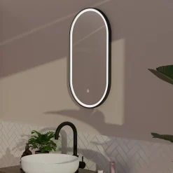 Lomazoo Miroir salle de bain Frankfurt avec LED 40x70 cm ovale noir* Miroir Lumineux
