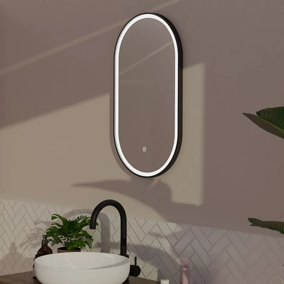 Lomazoo Miroir salle de bain Frankfurt avec LED 40x70 cm ovale noir* Miroir Lumineux