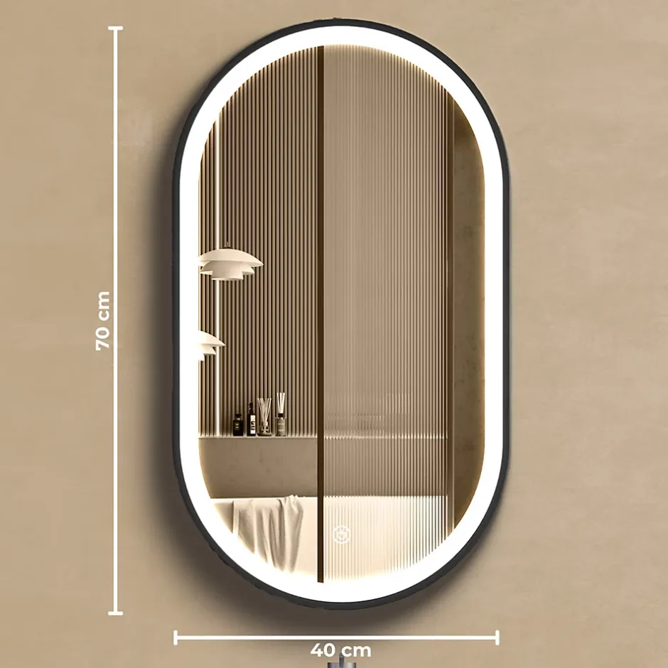 Lomazoo Miroir salle de bain Dortmund avec LED 40x70 cm ovale noir