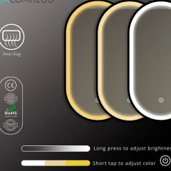 Lomazoo Miroir salle de bain Dortmund avec LED 40x70 cm ovale noir