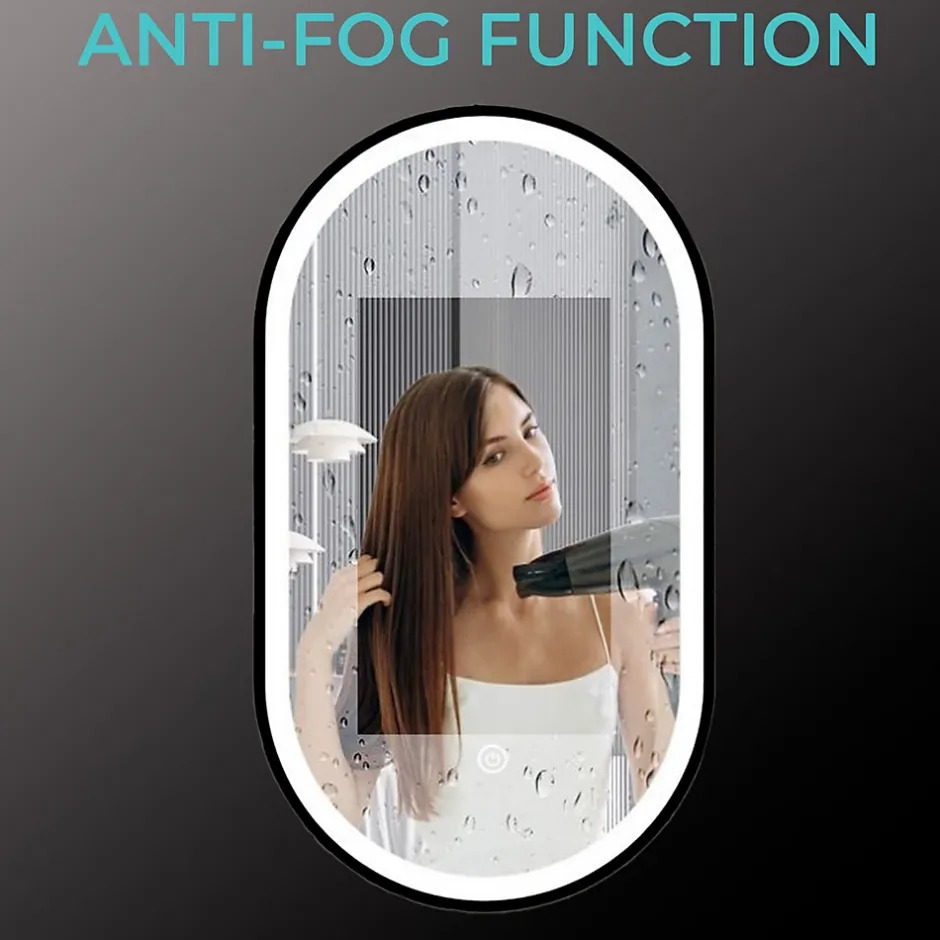 Lomazoo Miroir salle de bain Dortmund avec LED 40x70 cm ovale noir