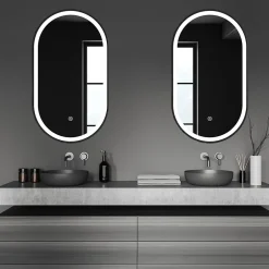 Lomazoo Miroir salle de bain Dortmund avec LED 40x70 cm ovale noir