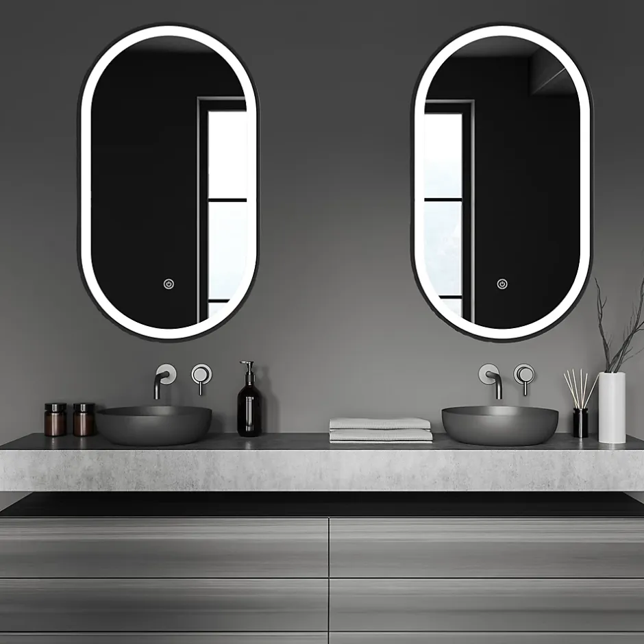 Lomazoo Miroir salle de bain Dortmund avec LED 40x70 cm ovale noir