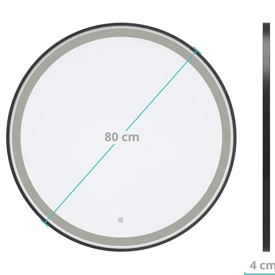 Lomazoo Miroir salle de bain Florence avec LED 80 cm noir rond