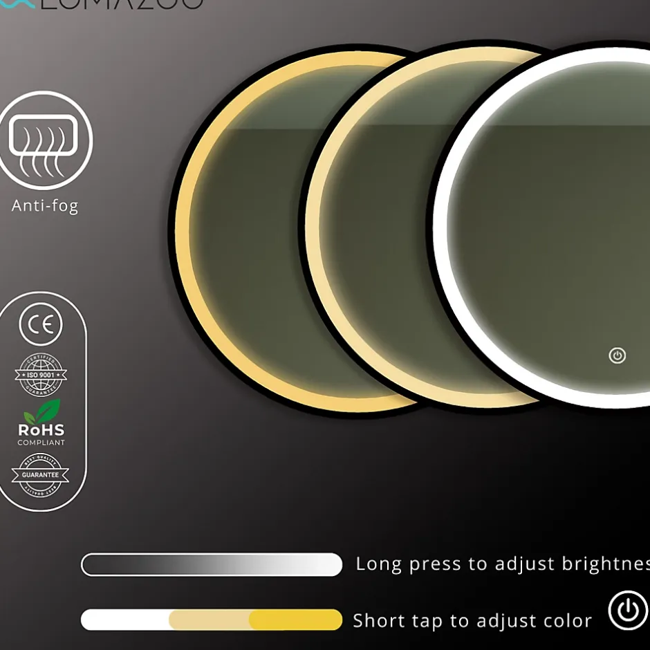 Lomazoo Miroir salle de bain Florence avec LED 80 cm noir rond