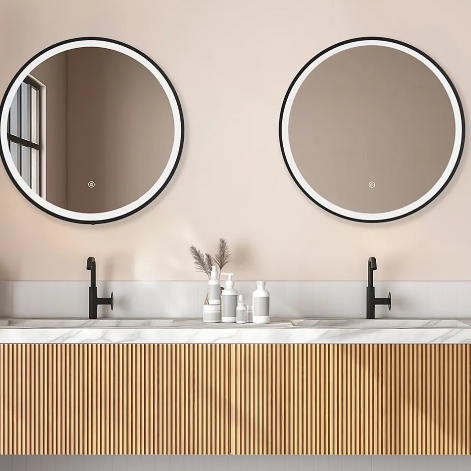 Lomazoo Miroir salle de bain Florence avec LED 80 cm noir rond