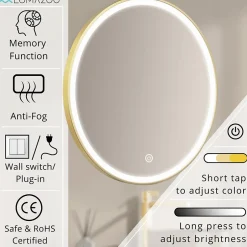 Lomazoo Miroir salle de bain Miami avec LED 70 cm doré
