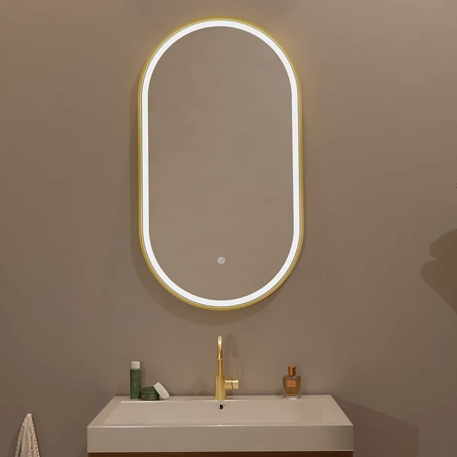 Lomazoo Miroir salle de bain lumineux LED Hamburg 50x70 cm ovale doré