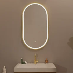 Lomazoo Miroir salle de bain lumineux LED Hamburg 50x70 cm ovale doré
