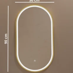 Lomazoo Miroir salle de bain lumineux LED Hamburg 50x70 cm ovale doré