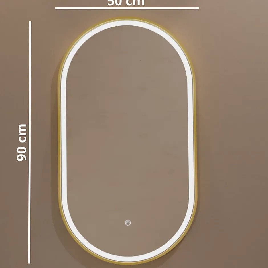 Lomazoo Miroir salle de bain lumineux LED Hamburg 50x70 cm ovale doré