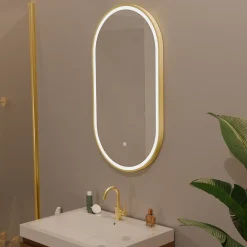 Lomazoo Miroir salle de bain lumineux LED Hamburg 50x70 cm ovale doré