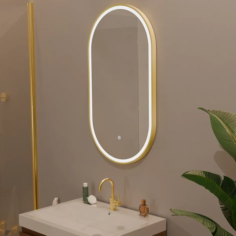 Lomazoo Miroir salle de bain lumineux LED Hamburg 50x70 cm ovale doré