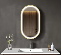 Lomazoo Miroir salle de bain lumineux LED Berlin 40x70 cm ovale doré