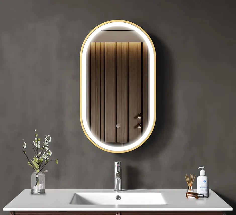 Lomazoo Miroir salle de bain lumineux LED Berlin 40x70 cm ovale doré