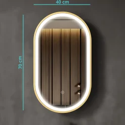 Lomazoo Miroir salle de bain lumineux LED Berlin 40x70 cm ovale doré