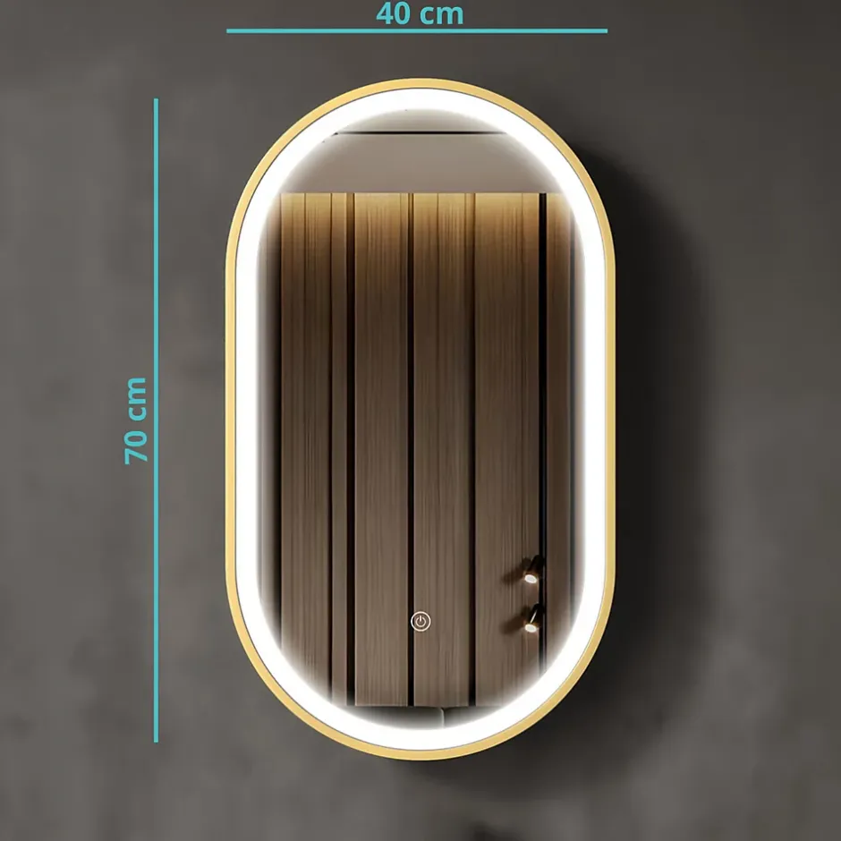 Lomazoo Miroir salle de bain lumineux LED Berlin 40x70 cm ovale doré