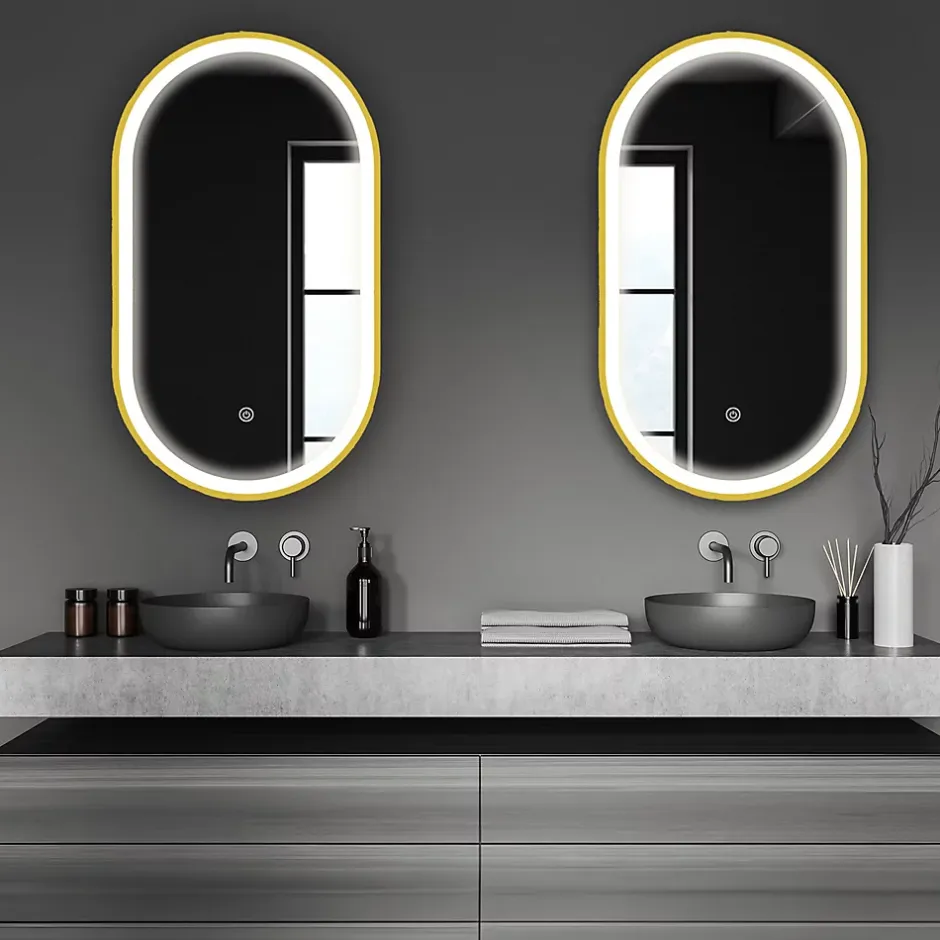 Lomazoo Miroir salle de bain lumineux LED Berlin 40x70 cm ovale doré