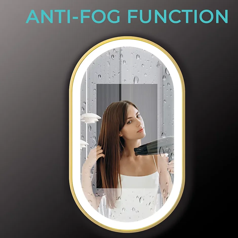 Lomazoo Miroir salle de bain lumineux LED Berlin 40x70 cm ovale doré