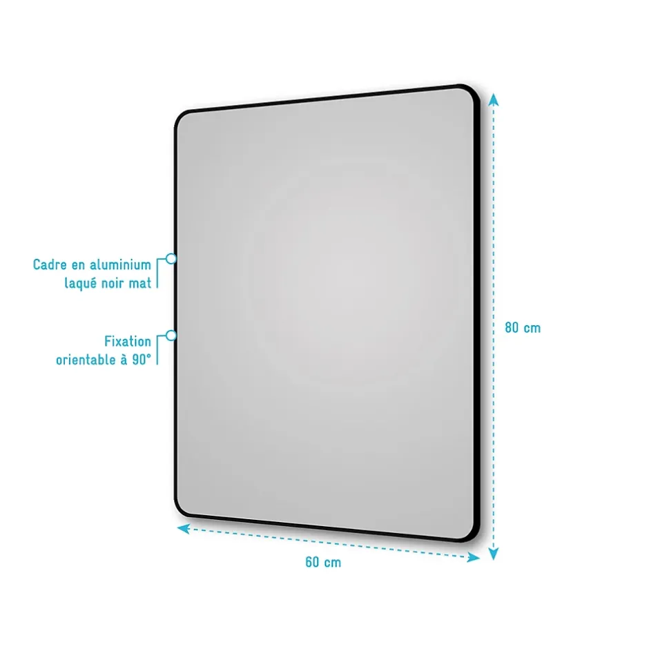 Aurlane Miroir salle de bain rectangle 60x80cm - encadrement en aluminium - HOB 60* Miroir Simple