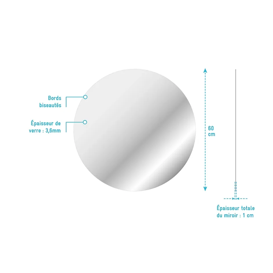 Aurlane Miroir salle de bain ROND - Diamètre 60cm - GO* Miroir Simple