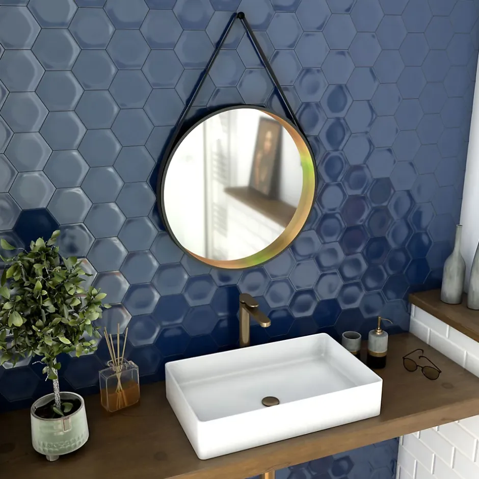 Aurlane Miroir salle de bain rond - diamètre 55cm - noir mat et finition bronze - CIRCLE HORUS* Miroir Simple