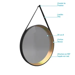 Aurlane Miroir salle de bain rond - diamètre 55cm - noir mat et finition bronze - CIRCLE HORUS* Miroir Simple