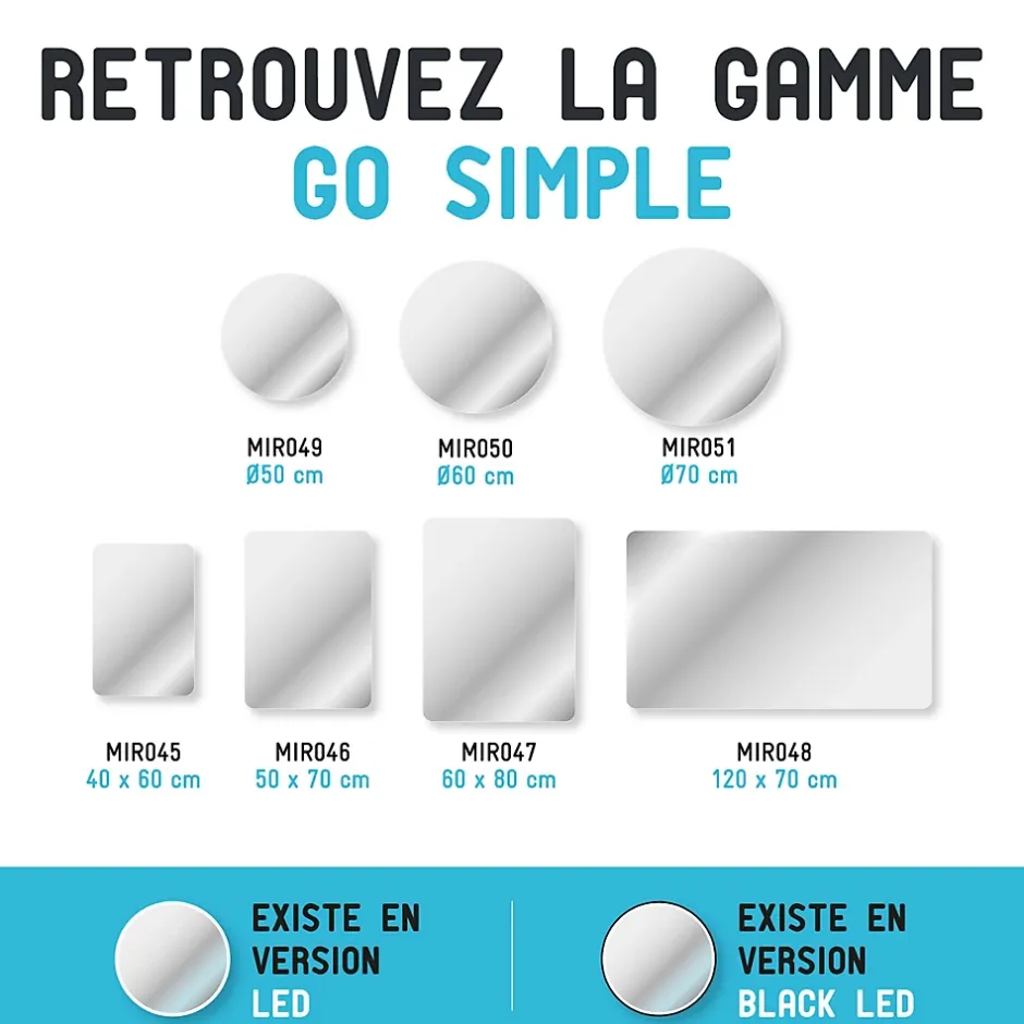 Aurlane Miroir salle de bain ROND - Diamètre 50cm - GO* Miroir Simple