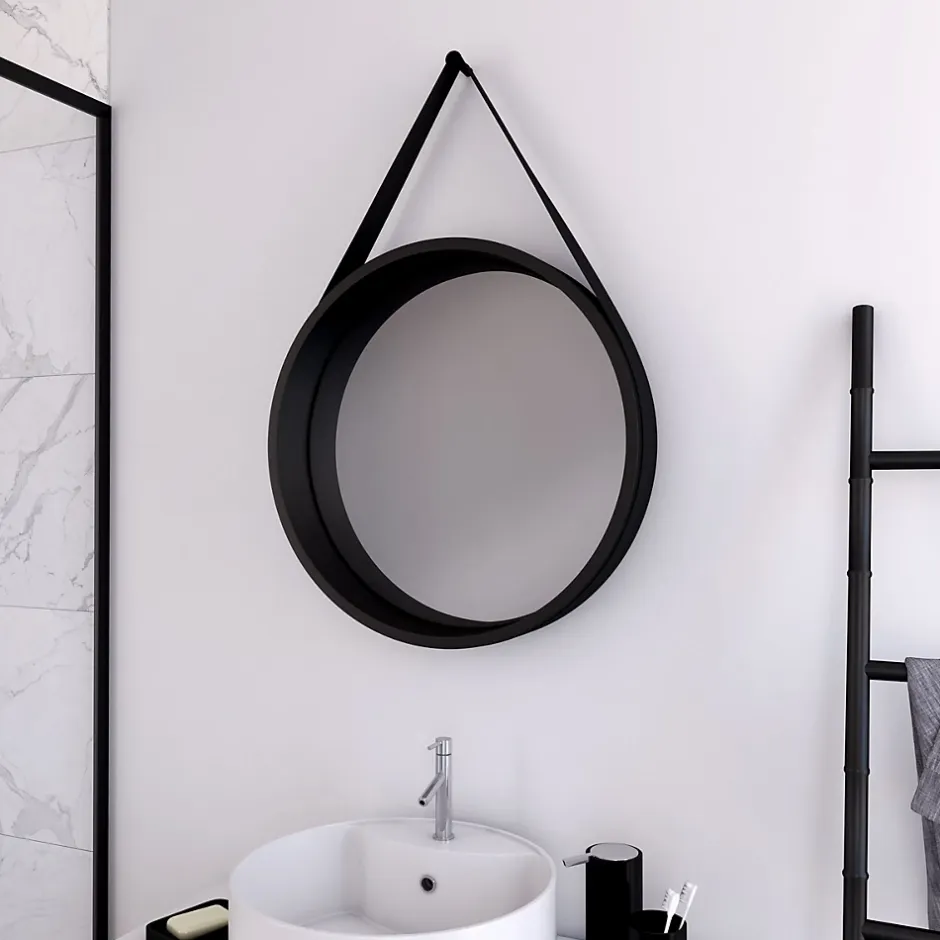 Aurlane Miroir salle de bain Rond type Barbier - Noir - Diamètre 50 cm* Miroir Simple