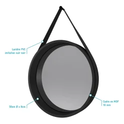 Aurlane Miroir salle de bain Rond type Barbier - Noir - Diamètre 50 cm* Miroir Simple