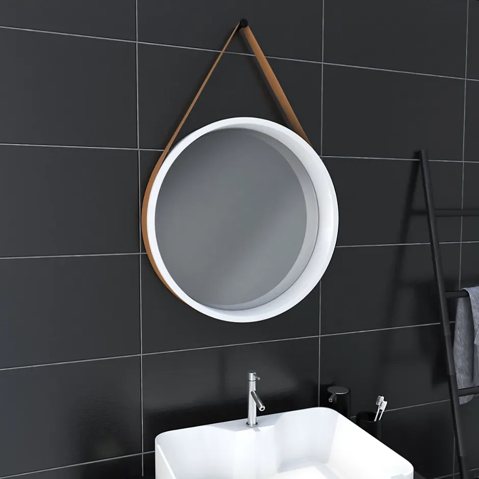 Aurlane Miroir salle de bain rond type barbier diamètre 50 cm - BARBER WHITE
