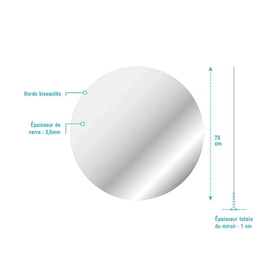 Aurlane Miroir salle de bain ROND - Diamètre 70cm - GO* Miroir Simple