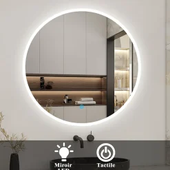 AICA Sanitaire Miroir salle de bain rond LED 60cm, IP44,* Miroir Lumineux