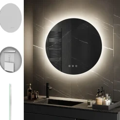 Saniverre Miroir salle de bain VEKIO LED lumineux rond 80 cm diam. fonction anti-buée + intensité & couleur réglables -