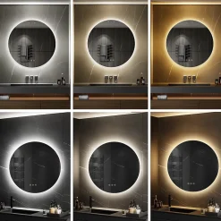 Saniverre Miroir salle de bain VEKIO LED lumineux rond 80 cm diam. fonction anti-buée + intensité & couleur réglables -